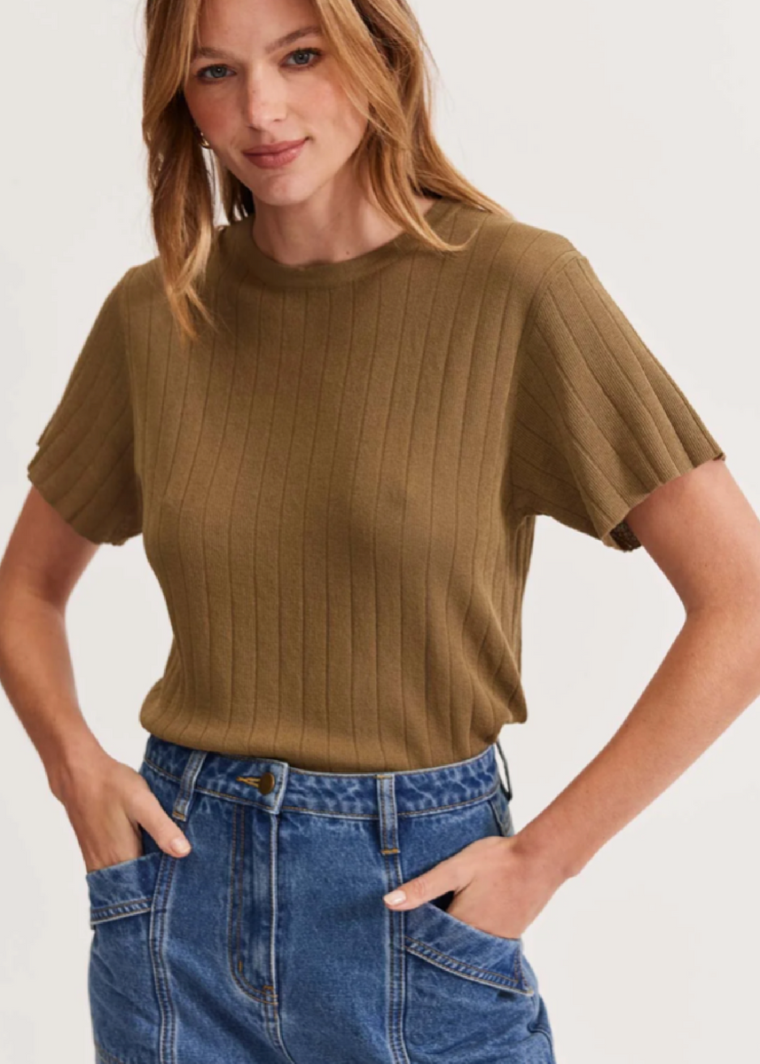 IDOL FINE KNIT TEE - KHAKI