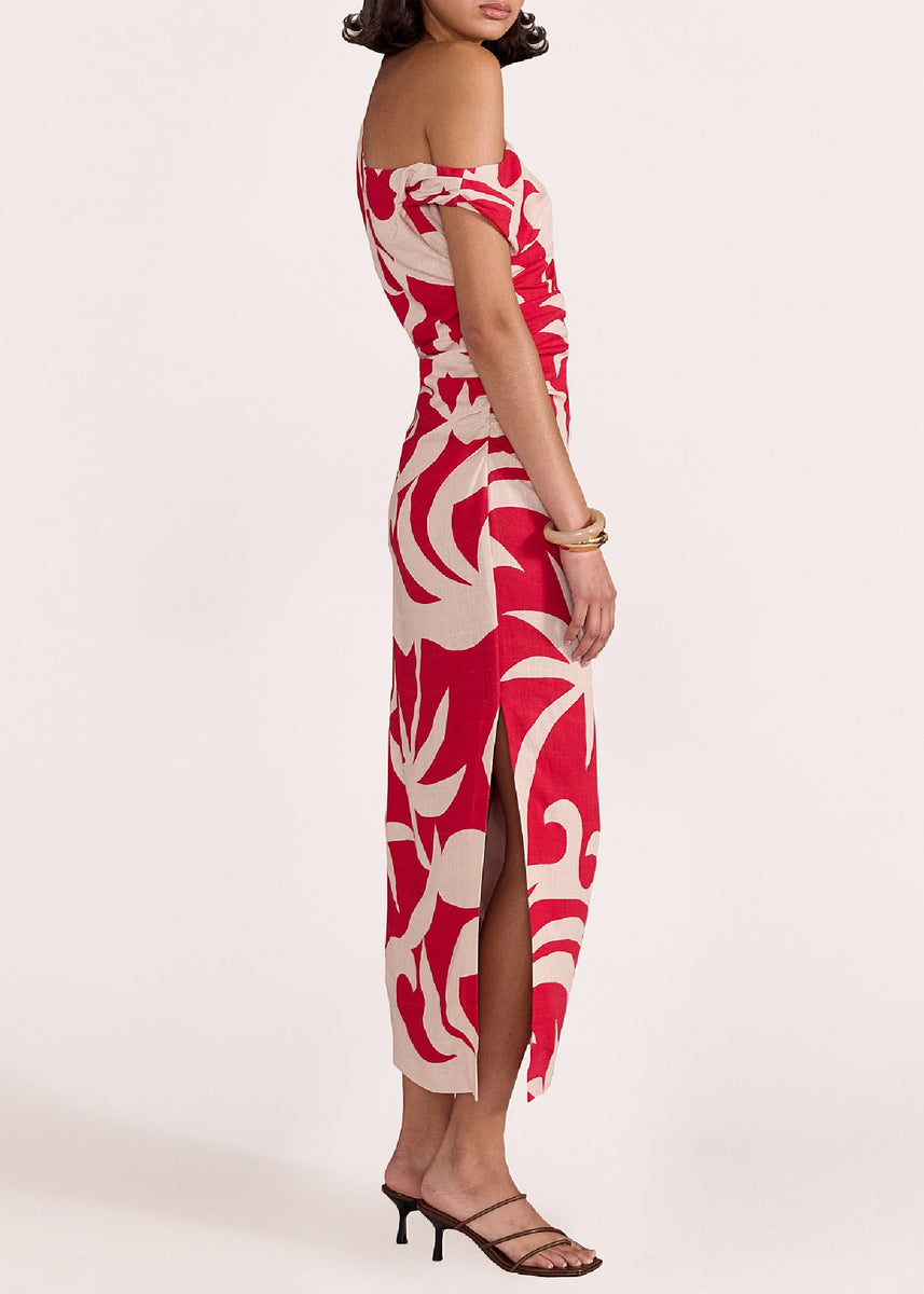 RHODES MIDI DRESS - RED