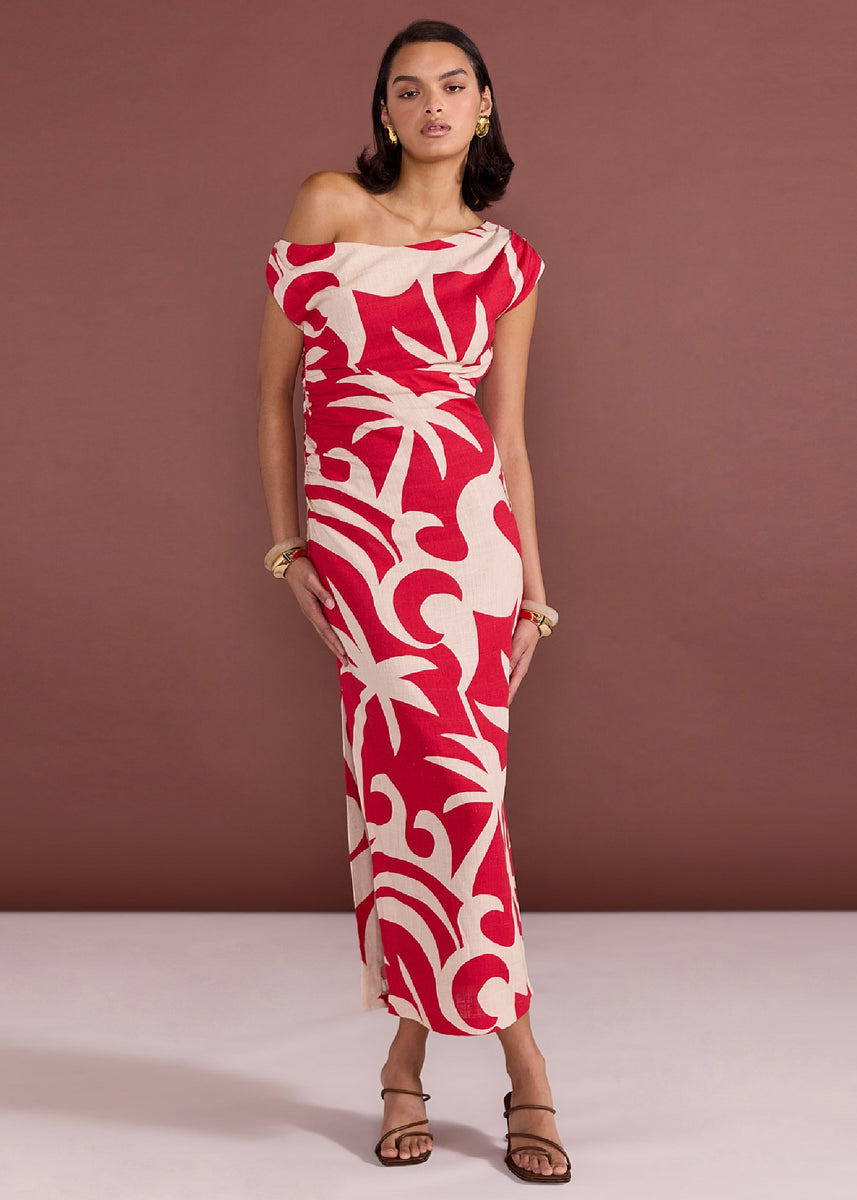 RHODES MIDI DRESS - RED