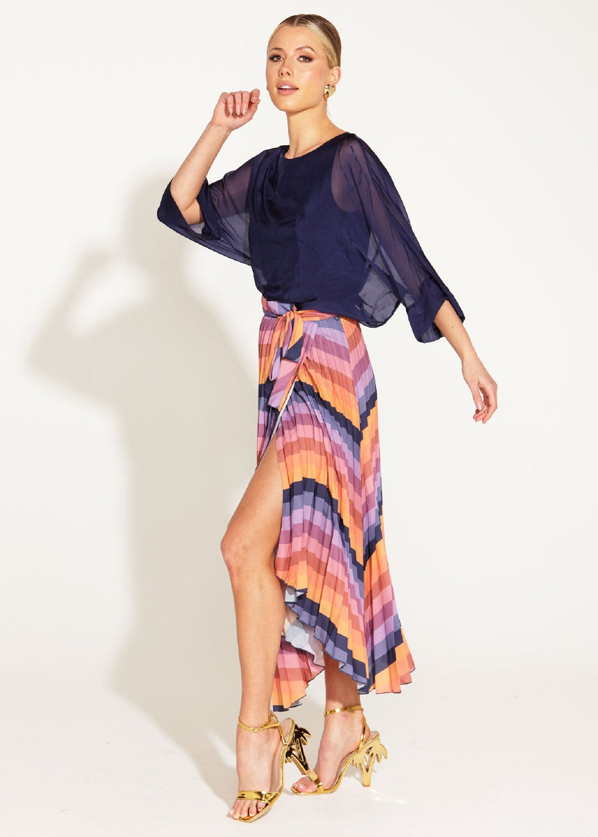 SUNSET DREAM PLEATED MIDI SKIRT