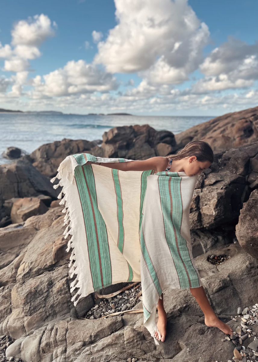 STRIPE TURKISH TOWEL - AQUA