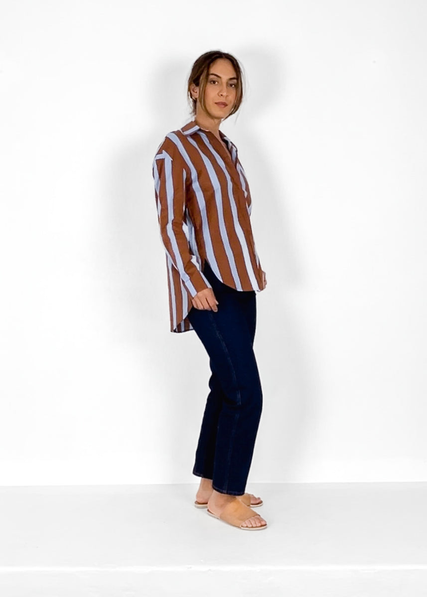 KIRA SHIRT - RUST/BLUE STRIPE