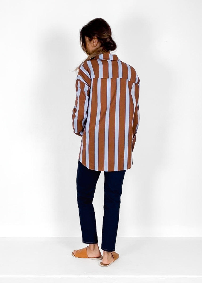 KIRA SHIRT - RUST/BLUE STRIPE