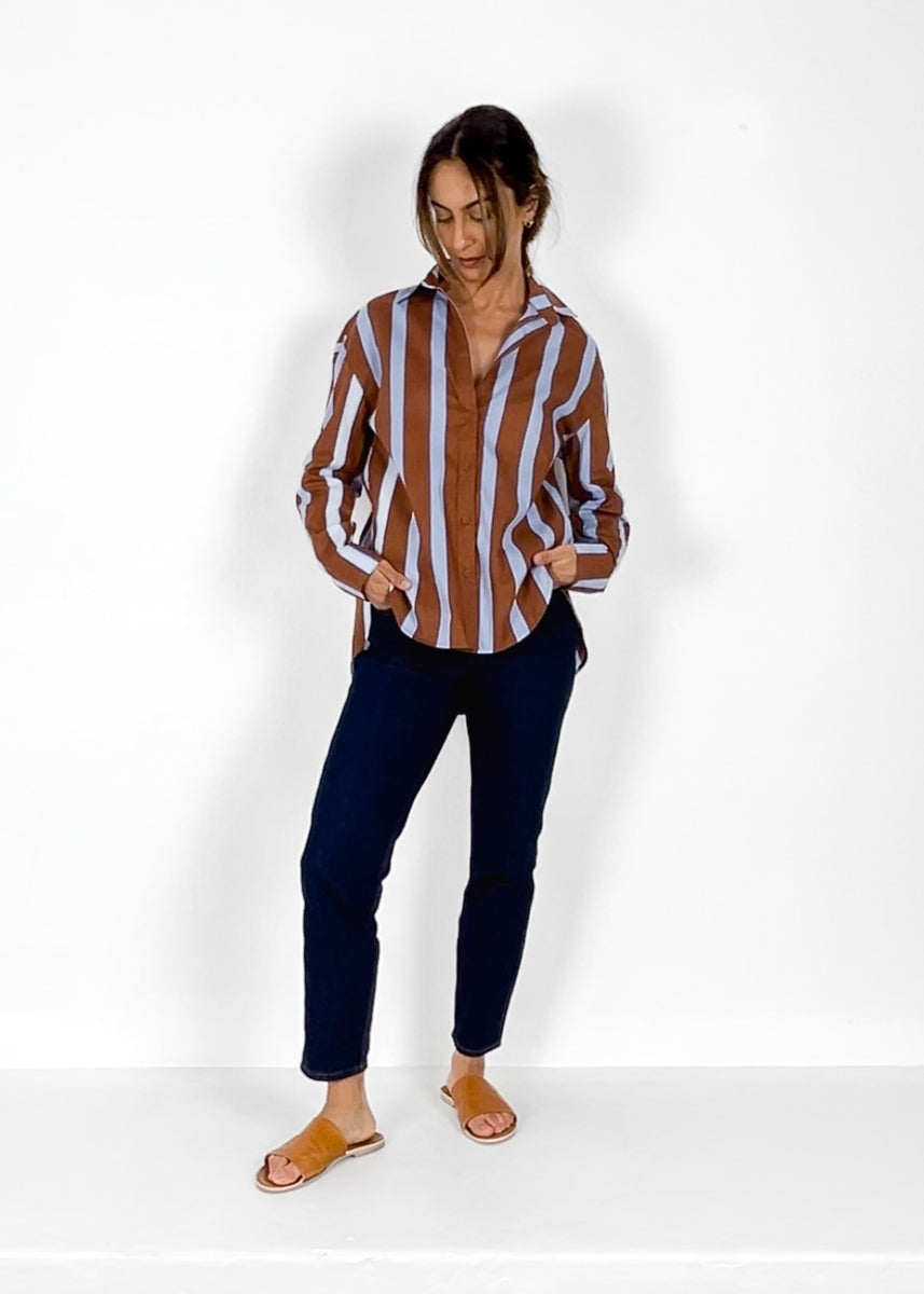 KIRA SHIRT - RUST/BLUE STRIPE