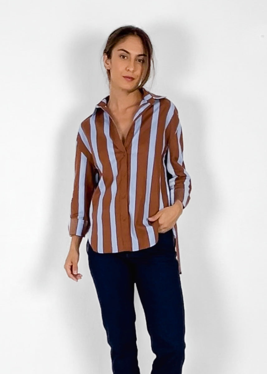 KIRA SHIRT - RUST/BLUE STRIPE