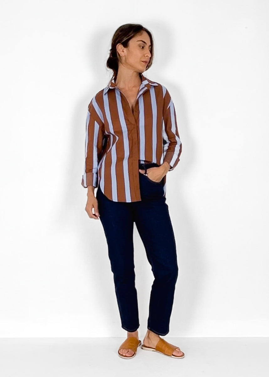 KIRA SHIRT - RUST/BLUE STRIPE