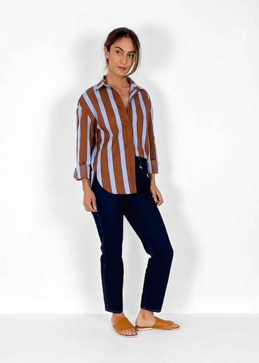 KIRA SHIRT - RUST/BLUE STRIPE